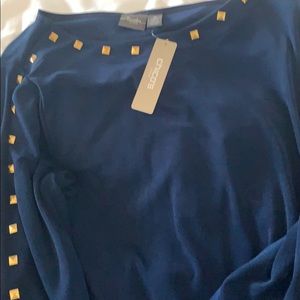 Chicos travelers collection navy tunic gold rivets